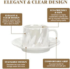 Coffee Cups with Saucers Set of 6, 6.8 oz (200 ml) Ribbed Pearl Ceramic Coffee Mugs, 6 Cups with Saucers and Spoons, Elegant White Coffee Cup Set for Espresso, Cappuccino, Latte, Home and Office - Image 3