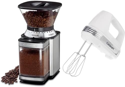 CUISINART Coffee Grinder, Electric Burr One-Touch Automatic Grinder with18-Position Grind Selector, Stainless Steel, DBM-8P1 & HM-50 Power Advantage 5-Speed Hand Mixer, White by Cuisinart