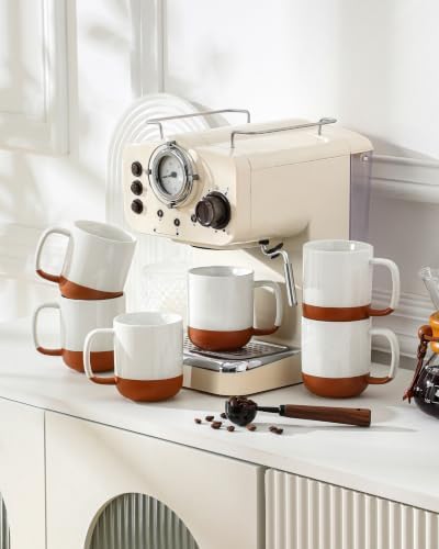 MALACASA Ceramic 11oz Coffee Mugs Set of 6, Khaki White - Image 6
