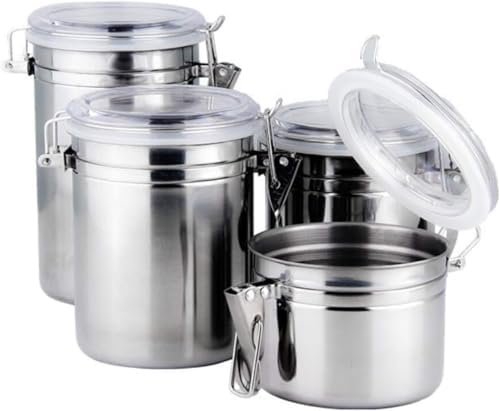 Stainless Steel Airtight Food Storage Canisters with Locking Lid, Kitchen Storage Containers for Coffee, Sugar, Flour, Tea and Dry Food, Durable Metal Canister Set with Clear Lid by Catii
