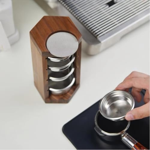 Wooden 58mm Portafilter Stand Holder - 3 in 1 Espresso Basket Organizer Rack for Coffee Baskets, Portafilters & Puck Screens, Grade Coffee Station Accessories with Non-Slip Base - Image 4