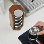 Wooden 58mm Portafilter Stand Holder - 3 in 1 Espresso Basket Organizer Rack for Coffee Baskets, Portafilters & Puck Screens, Grade Coffee Station Accessories with Non-Slip Base - Image 4