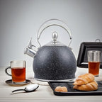 Creative Home 2.5 Quart Stainless Steel Whistling Tea Kettle Teapot with Aluminum Capsulated Bottom for Fast Boiling Heat Water for Induction Stove Top, Opaque Black with Speckle - Image 5
