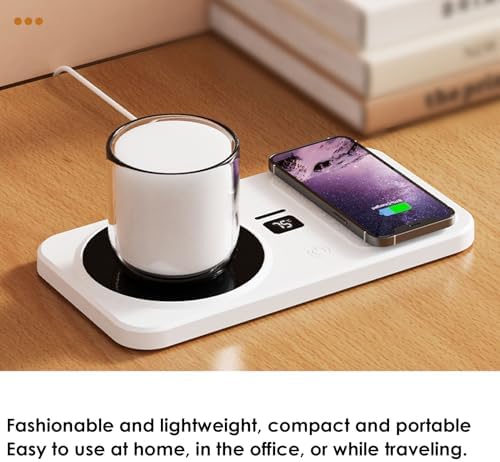 Mug Warmer with Wireless Phone Charger, Electric Beverage Warmer Plate with 3 Heat Settings 8H Auto Shut Off, for Heating Coffee, Beverage, Milk, Tea, Candle Wax - Image 5