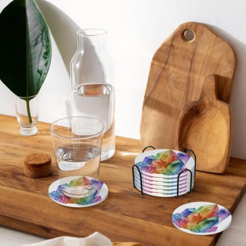 Watercolor Natural Prismatic Gemstone Cluster Ceramic Coaster - Image 7
