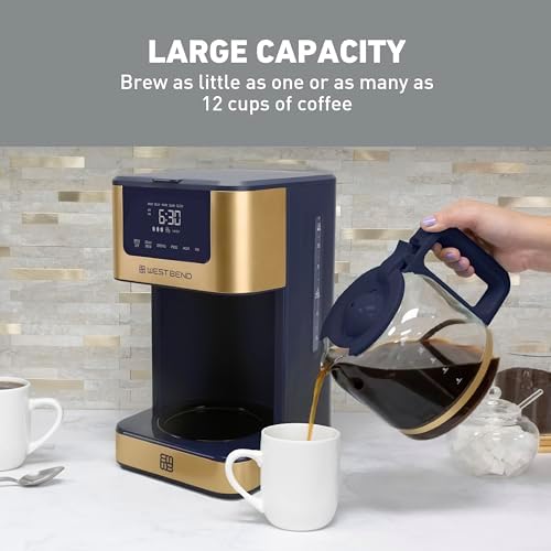 West Bend Timeless 12-Cup Programmable Coffee Maker with Brew Strength Selector for Hot and Iced Coffee, Includes 1-4 Cup Brew Option and Permanent Filter - Image 3