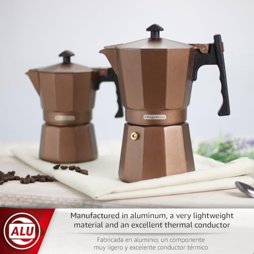 Magefesa Jamaica Brown Stovetop Espresso Maker, 6-Cup (10 oz) Italian Moka Pot for Cuban Coffee, Extra-Thick Aluminum, Induction-Compatible, Heat-Resistant Handle - Image 2