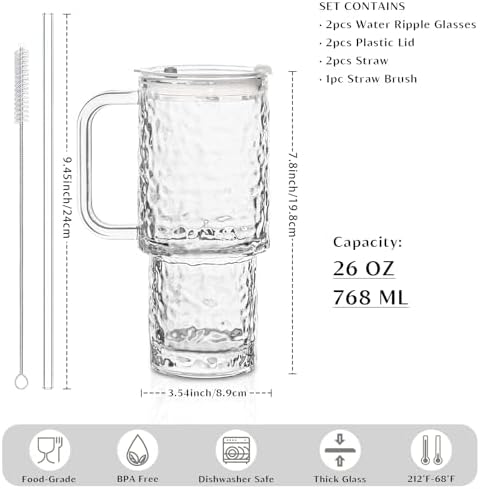 INSETLAN 24 oz Glass Tumbler with Handle, 2-Pack Iced Coffee Cups With Lids - Image 2
