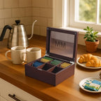Bey-Berk Custom Engraved Mahogany Tea Storage Chest with Glass Lid – 6-Compartment Box for Tea Bags & Accessories - Image 5