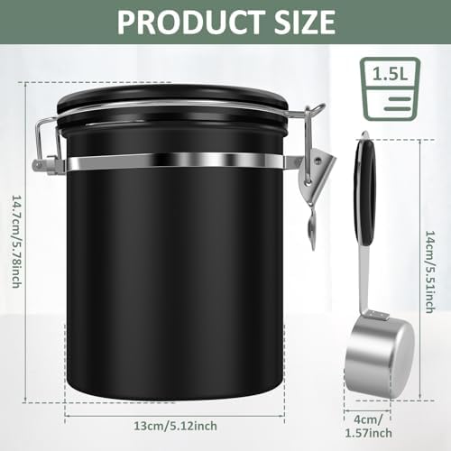 4PCS Coffee Storage Canister 1.5L 51OZ Double Airtight Coffee Beans Container with Date Locator 304 Stainless Steel Kitchen Food Storage Container with Spoon for Tea Sugar - Image 2