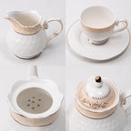 Sweejar 21 Pieces Porcelain Tea Set, Vintage Gold Trimmed Teapot Cup and Saucer Set, Tea Cup for Loose Tea, Sugar Bowl and Creamer Pitcher with Spoons, Service for 6(Classic Gold) - Image 5