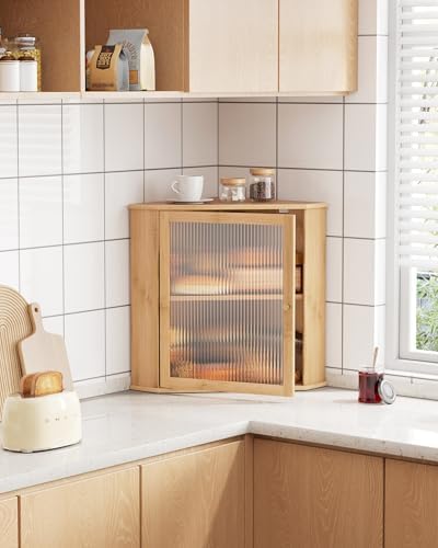 Kitsure Wooden Corner Bread Box for Kitchen Countertop, Large, Natural - Image 3