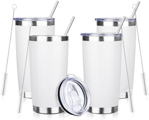DIW 20oz Insulated Tumbler Bulk with Lid Travel Coffee Mug(White,4 Pack) by DIWsojournlife