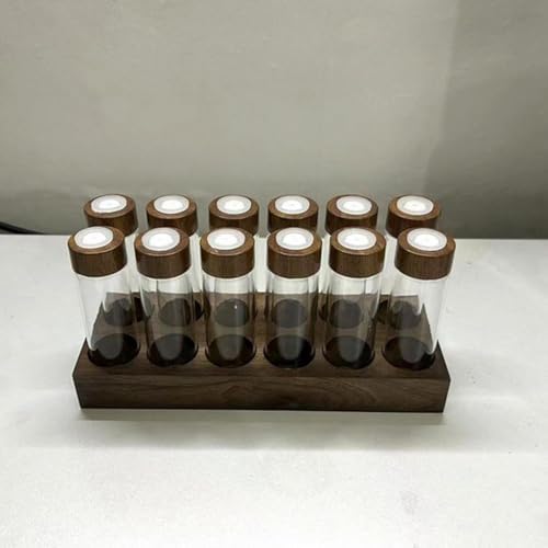 Coffee Storage Jar Glass Bean Tube Airtight Canister Wooden Rack Display Stand Vial Funnel Sealed Organizer Suitable for Kitchen Buffet Restaur, 12 Hole 17g - Image 5