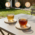 JOLENE.K Absorbent Natural Travertine Marble Drink Drink Mats, Set of 4-4-Inch Round Stone Drink Mat Set - Non-Slip Cork Backing, Spot & Mark Resistant Table Protectors - Tufa Natural Color - Image 2