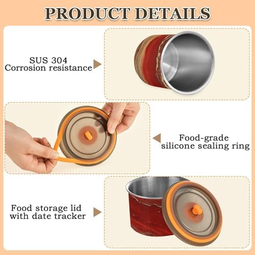 Red and Gold Marble Texture Designed Food Storage Containers With Lids Stainless Steel Storage Containers For Kitchen Pantry Stackable Push Button Canister With Airtight - Image 5