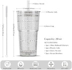 INSETLAN 20 oz Hobnail Glass Cups with Lids and Glass Straws – 4 Pieces, Thick-Walled Glass Tumblers for Iced Coffee, Smoothies, Milk, Water, Juice, and More – Elegant and Durable Drinking Glasses - Image 3