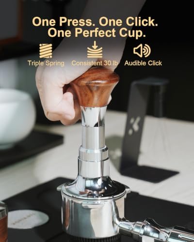 KOFIKOFI 53.3mm Espresso Tamper, 3 Spring Loaded 30lb Pressure Click Walnut - Image 3
