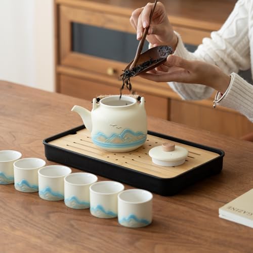 Chinese Tea Set – White Porcelain Gongfu Teapot with 6 Cups & Tea Tray, Travel Tea Set with Carrying Case for Tea Ceremony, Daily Tea Ritual, Asian Style Gift - Image 7