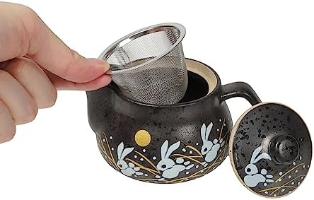 10oz bunny kyusu Rabbit Kutani Yaki(ware) Japanese Teapot with Removable Infuser, Handle Mug Stovetop Safe Tea Kettle, Blooming and Loose Leaf Tea Maker Set(Ceramic, Rabbit Black) - Image 7