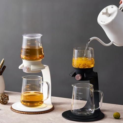 Generic Vessel Glass Tea Brewer Infuser Pot With Stand Stainless Steel Mesh Strainer Rotating Dispense Control Modern Minimalist Look Suitable for home workspace office, Array, White, 600ML - Image 6