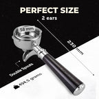 58mm Double Spouts Espresso Portafilter with 2 Ear | Fits E61 | Faema/Flair/Rocket/Sanremo/Expobar | Portafilter with Stainless Steel Basket&Solid Wood Handle (58mm Double Spouts 2 Ear) - Image 2
