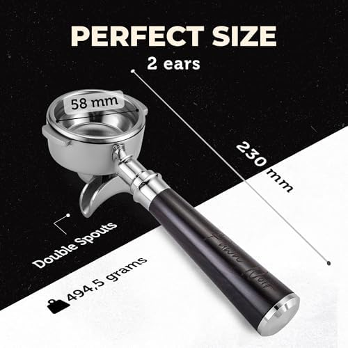 58mm Double Spouts Espresso Portafilter with 2 Ear | Fits E61 | Faema/Flair/Rocket/Sanremo/Expobar | Portafilter with Stainless Steel Basket&Solid Wood Handle (58mm Double Spouts 2 Ear) - Image 2
