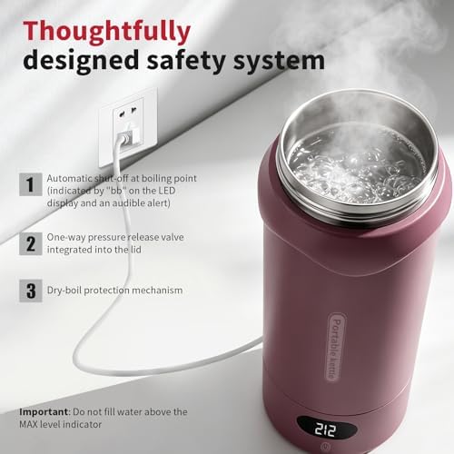 Travel Electric Kettle, Insulated Water Bottle with 4 Temp, Black Cherry - Image 4