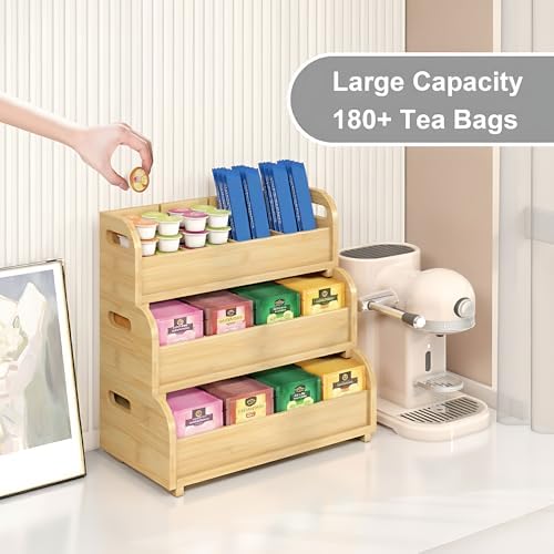 Wisuce 3-Tier Bamboo Tea Bag Organizer, Stackable Tea Holder for Countertop (Natural) - Image 2