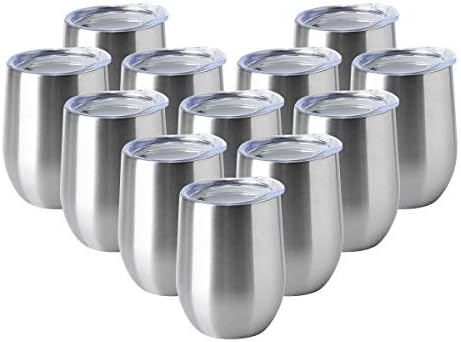 HASLE OUTFITTERS 12oz Wine Tumbler with Lid Stemless Wine Glasses Double Wall Vacuum Travel Mugs stainless steel Coffee Cup for Cold & Hot Drinks Wine Coffee Cocktails Beer 12 Pack Stainless Steel by HASLEOUTFITTERS