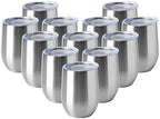 HASLE OUTFITTERS 12oz Wine Tumbler with Lid Stemless Wine Glasses Double Wall Vacuum Travel Mugs stainless steel Coffee Cup for Cold & Hot Drinks Wine Coffee Cocktails Beer 12 Pack Stainless Steel by HASLEOUTFITTERS