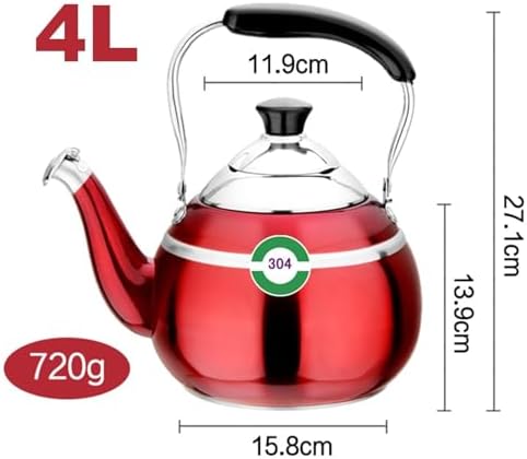 Whistling Tea Kettle, Food Grade Stainless Steel Tea kettle for Stove Top with Ergonomic Handle for Gas, Induction, Electric Stove Tops(Red,4L) - Image 2