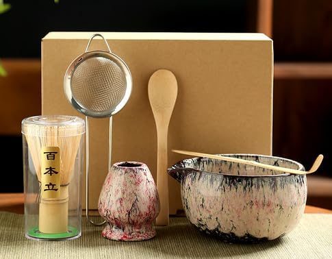 6 Piece Matcha Tea Set with Bamboo Whisk, Teaspoon, Matcha Bowl, Whisk Holder for Tea Lovers by POWLAB
