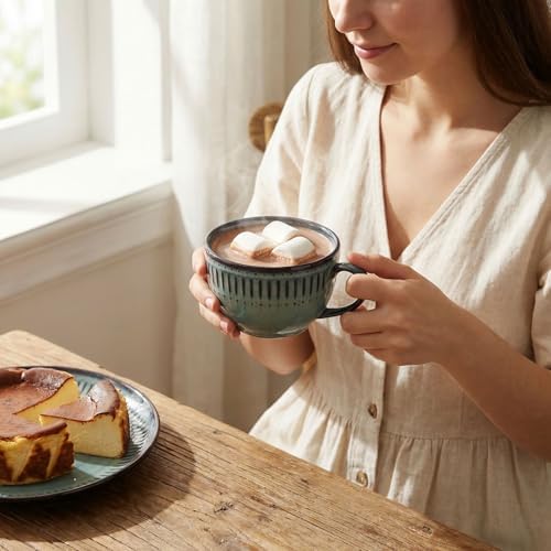 Cappuccino cup with tray, 8.5 oz. Set of 4 Ceramic Coffee Cups and Saucer Set for Latte, latte art cup, suitable for latte/cappuccino/milk/tea - Image 6
