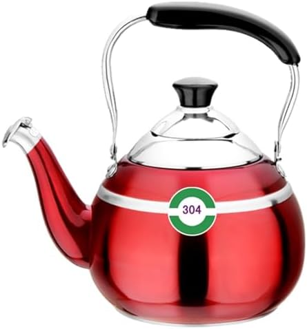 Whistling Tea Kettle, Food Grade Stainless Steel Tea kettle for Stove Top with Ergonomic Handle for Gas, Induction, Electric Stove Tops(Red,4L) by Unknown