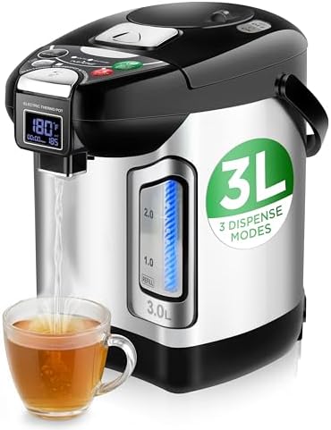 NutriChef Digital Water Boiler and Warmer - 3L/3.17 Qt Stainless Electric Hot Water Dispenser w/ LCD Display, Rotating Base, Keep Warm, Auto Shut Off, Safety Lock, Instant Heating for Coffee & Tea by NutriChef%E2%84%A2Kitchen