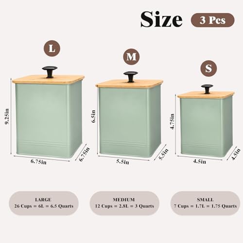 Kitchen Canisters Set of 3, Metal Flour Sugar Storage Containers with Airtight Lids-Canisters Sets for Kitchen with Customizable Chalkboard Labels & Marker Pen-Spice, Coffee Storage Jars(Saga Green) - Image 2