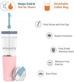 asobu ClearInsulation Straw Tumbler Marina a Tritan 28 oz Tumbler with 17 Oz Stainless Steel Insulated Sleeve for Ice Coffee or Hot Tea with a Flexi Straw Spill Proof Lid and a Flip Open Lid,Pink - Image 3