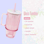 Lilly Pulitzer Pink 20 Ounce Glass Tumbler with Straw, Stylish and Reusable Drinkware for Cold Beverages, Textured Colored Glass with Handle and Pattern Lid (Lilly Garden Home) - Image 6