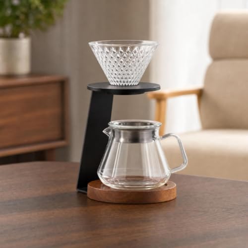 Coffee Stand Pour Over Coffee System Dripper Server Station With Glass Dripper Metal Stand Solid Wood Base Easy Clean Finish Suitable for cafe tasting station - Image 3