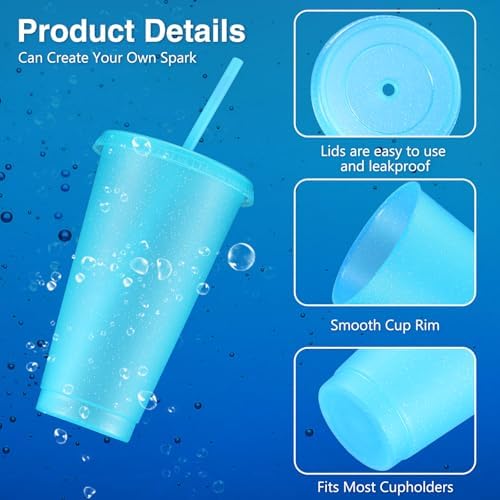 Amyhill 24 Pcs 24 oz Reusable Cups with Lids and Straws, Light Blue - Image 3