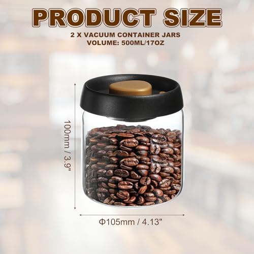 uxcell 2pcs Coffee Vacuum Container, 500ml/17oz Glass Coffee Bean Storage Container with Lids for Spices Biscuits Loose Leaf Tea, Black Gold - Image 2