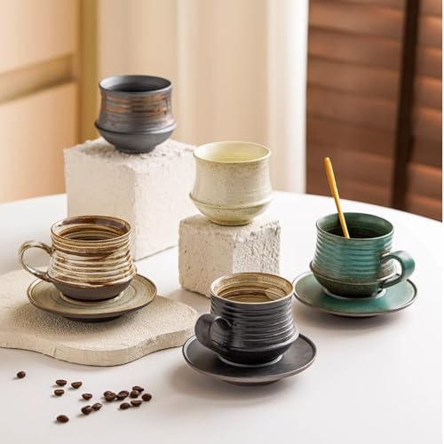 6.8oz 210ml Ceramic Mug Saucer Set Home Wabi Sabi - Image 2