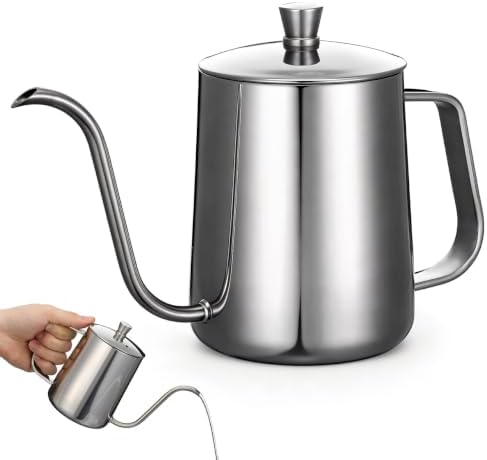 UKCOCO 600ml Gooseneck Coffee Kettle, Stainless Steel Drip Pot with Lid by UKCOCO%EF%BC%9ALightupabetterhome