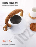BELANKO 2.7 Quart Tea Kettle for Stovetop - Food Grade Stainless Steel with Diamond Texture, Designer Teapot Look, Cool-Touch Wood Pattern Handle, Whistling Spout - Gloss White - Image 3