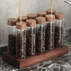 INOOMP Glass Coffee Bean Storage Tube Set with Wooden Stand and Lids - Image 5