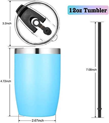 VEGOND Stainless Steel 12 oz Tumblers bulk Vacuum Insulated Double Wall Travel Tumbler with Lid and Straw Reusable Tumbler,Sky Blue 6 pack - Image 4
