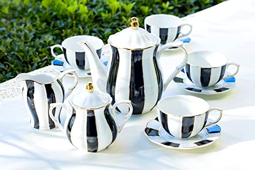 Grace Teaware Black and White Scallop Fine Porcelain 11 Piece Tea Set - Image 5