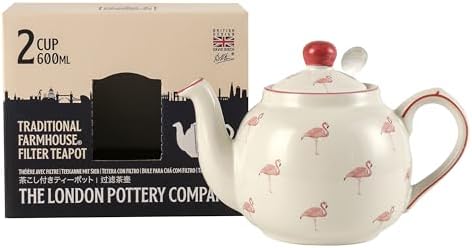 Farmhouse Animal Pattern Teapot with Infuser for Loose Leaf Tea, 20.3 Fl oz (600ml), White with Animal Illustration (Flamingo) - Image 2