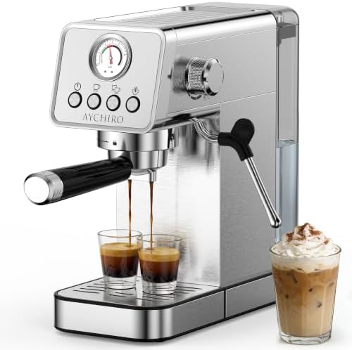 AYCHIRO 20 Bar Espresso Machine with Pressure Gauge, Compact Semi-Automatic Espresso Maker with Steam Wand, 1350W Fast Heating Coffee Machine with Removable 37oz Water Tank for Home Office by AYCHIRO